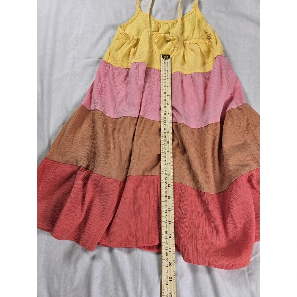 OshKosh B'gosh Dress Girls 10 Yellow Pink Colorblock Tiered Sundress Cotton